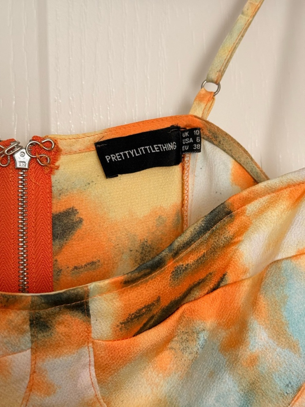 PrettyLittleThing Tie Dye Corset Top + Ruched Midi Skirt Set | Size 6 | Orange - Picture 6 of 9